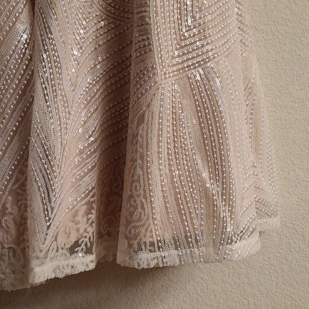 Beige and White Short Tulle Cocktail Dress - Picture 5 of 8